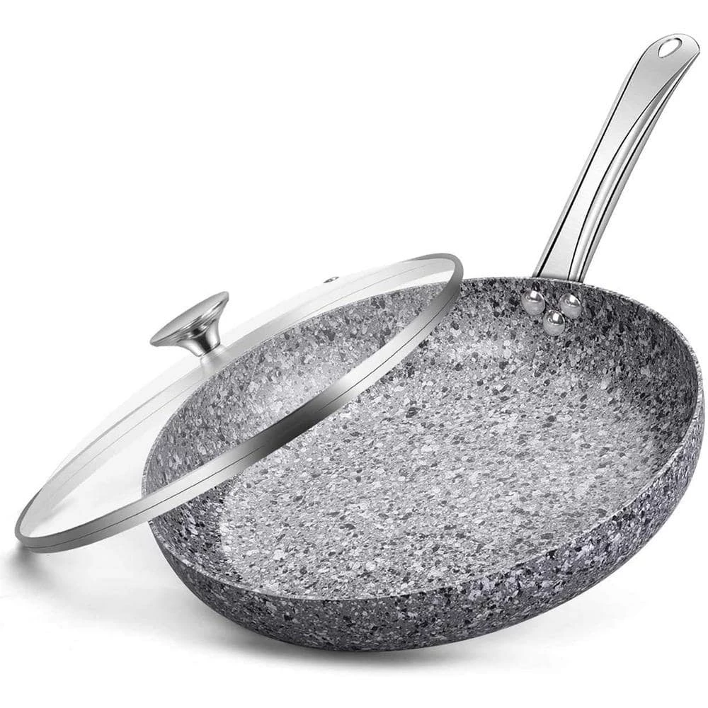 CSK 11 in. Granite Aluminum Non-Stick Frying Pan in Gray with Lid by Unbranded