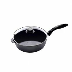 Classic Series 3.2 qt. Cast Aluminum Nonstick Saute Pan in Gray with Glass Lid by Swiss Diamond