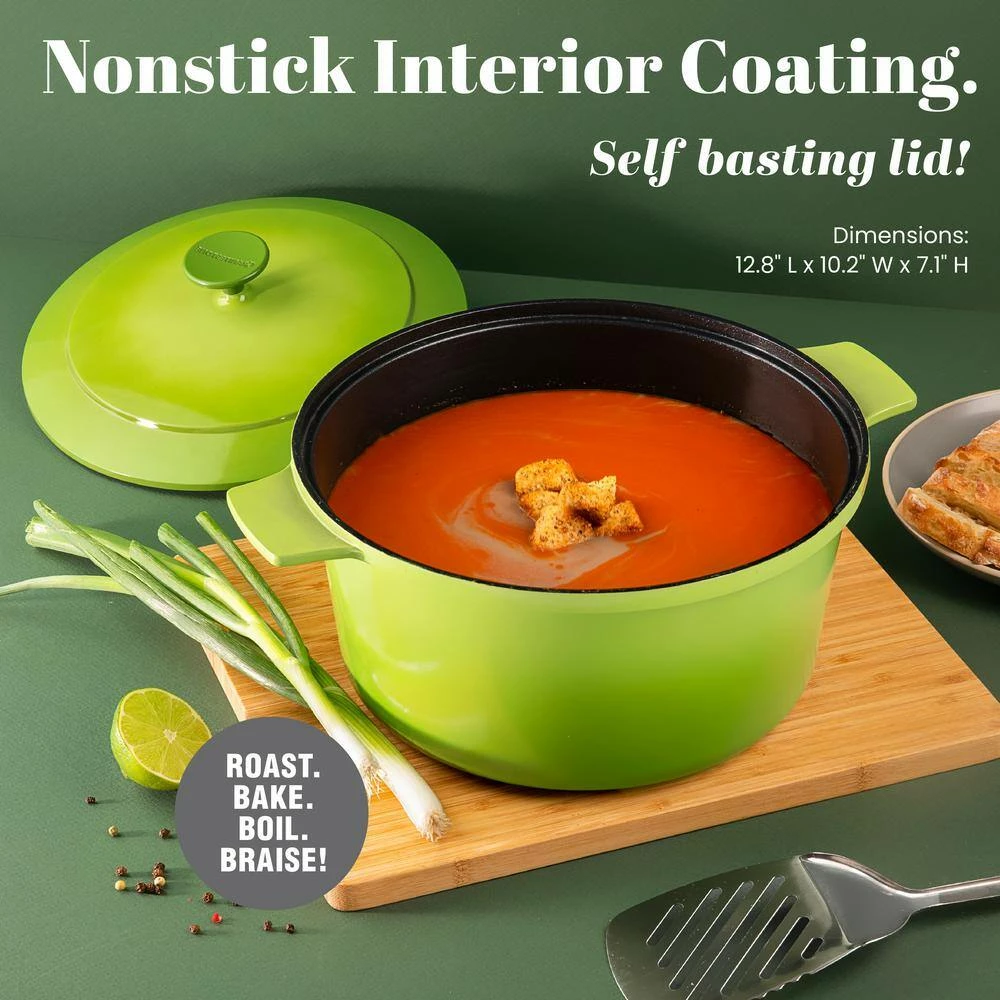 5 qt. Round Aluminum Ultra-Durable Nonstick Mineral and Diamond Coating Dutch Oven in Green by GRANITESTONE - Image 3