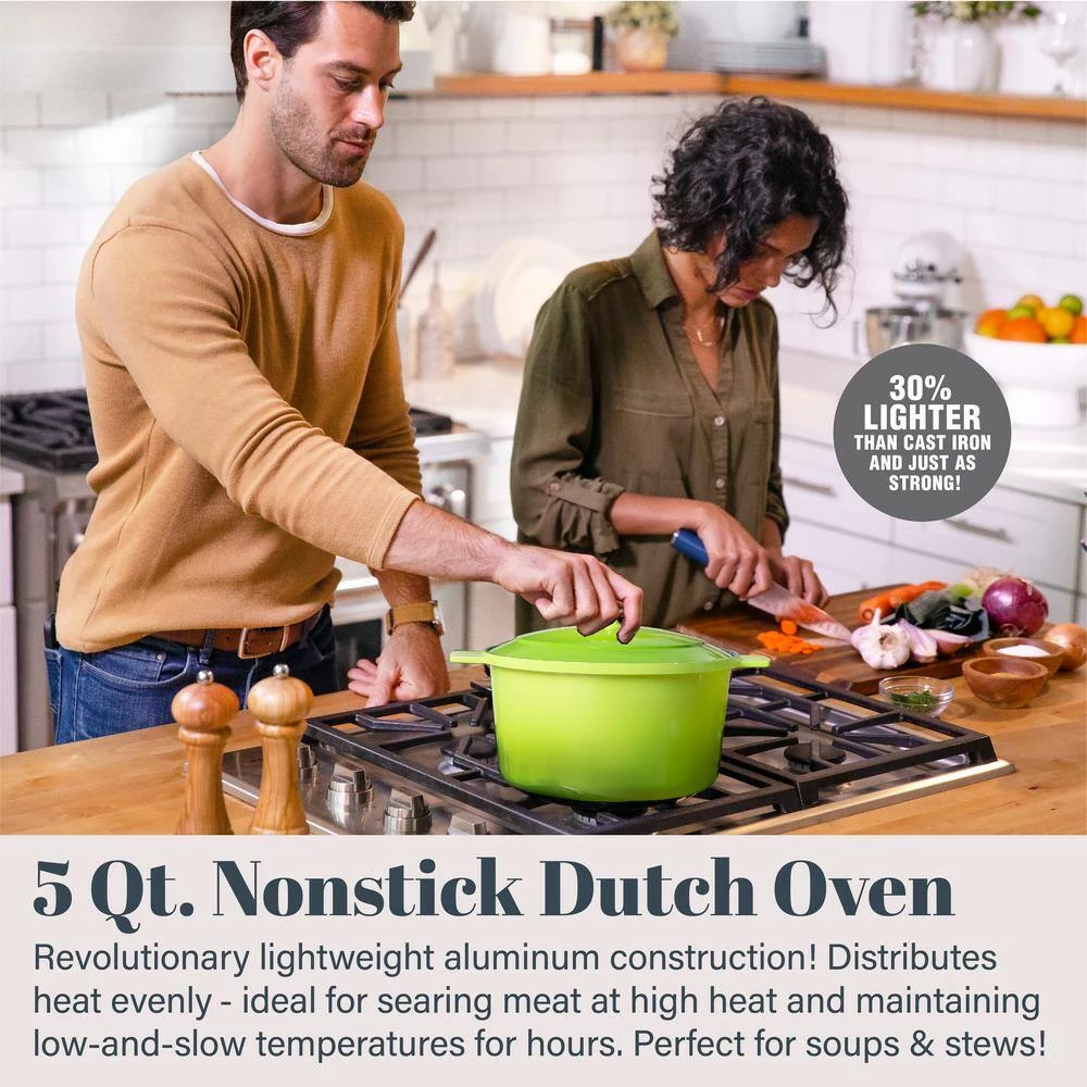 5 qt. Round Aluminum Ultra-Durable Nonstick Mineral and Diamond Coating Dutch Oven in Green by GRANITESTONE - Image 2