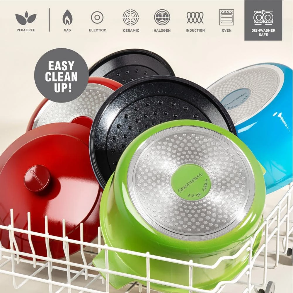 5 qt. Round Aluminum Ultra-Durable Nonstick Mineral and Diamond Coating Dutch Oven in Green by GRANITESTONE - Image 6