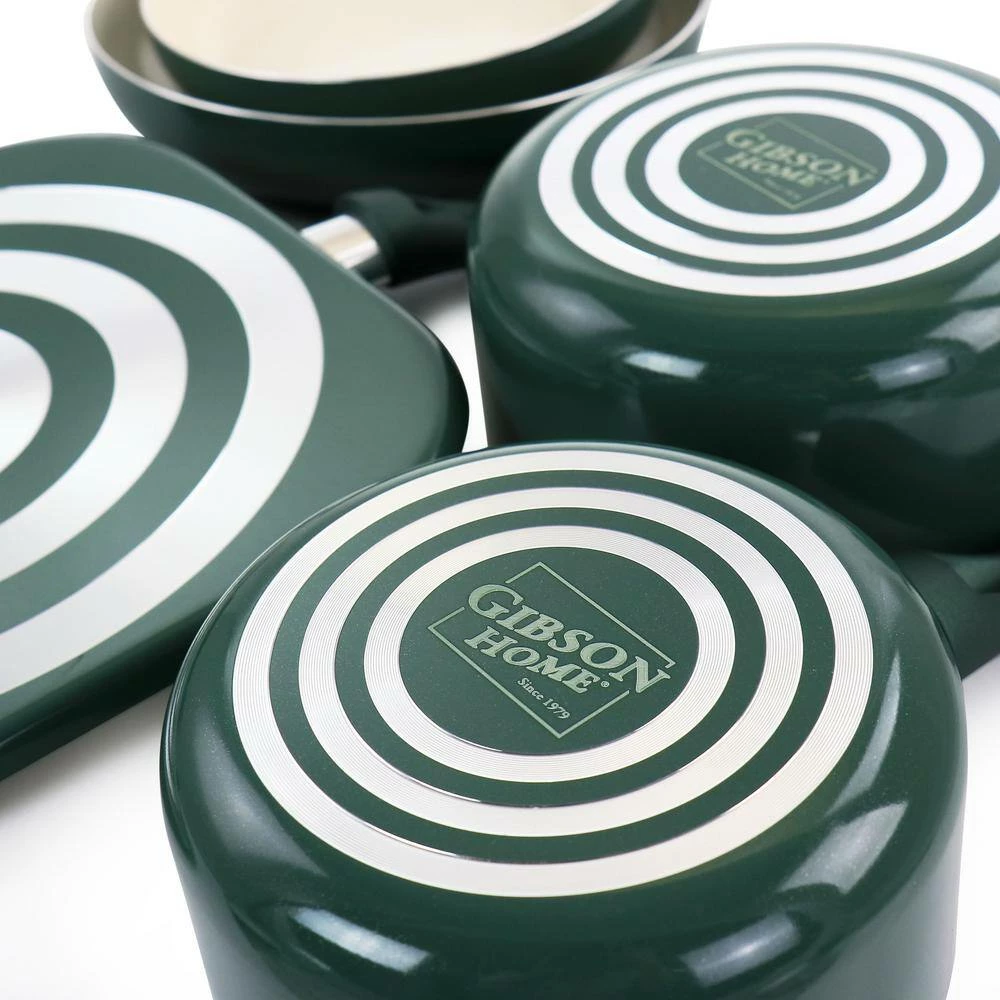 Gazebo Ceramic Nonstick Aluminum 11-Piece Cookware Set in Green by GIBSON HOME - Image 6