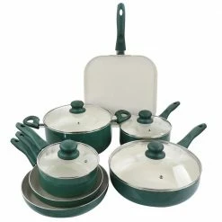 Gazebo Ceramic Nonstick Aluminum 11-Piece Cookware Set in Green by GIBSON HOME
