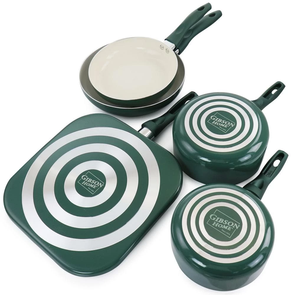 Gazebo Ceramic Nonstick Aluminum 11-Piece Cookware Set in Green by GIBSON HOME - Image 4