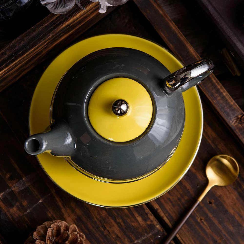 1-Cup 10 oz. Gray Porcelain Teapot Teacup and Saucer Set by Artvigor - Image 7