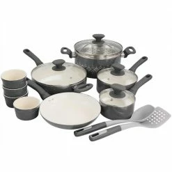 Savory Saffron 16-Piece Ceramic Nonstick Cookware Set in Grey by Spice BY TIA MOWRY