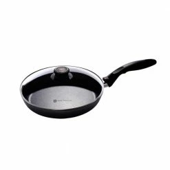 Classic Series 9.5 in. Cast Aluminum Nonstick Frying Pan in Grey with Glass Lid by Swiss Diamond