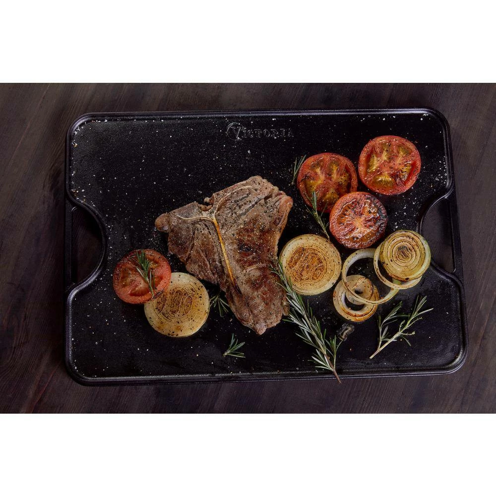 Large Rectangular Reversible Black Cast Iron Griddle/Skillet Solid 20 in. x 14 in. Seasoned by Victoria - Image 7