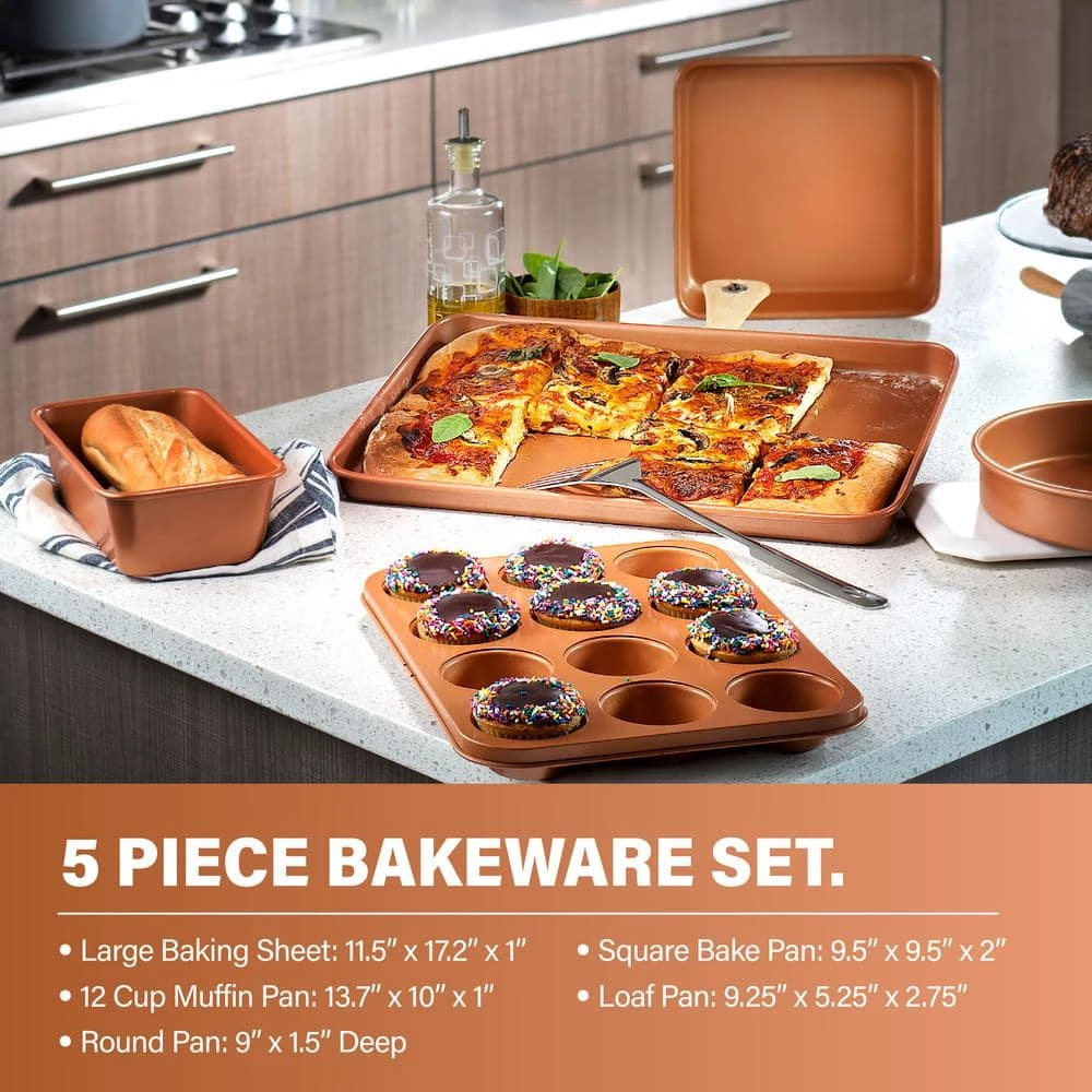 Hammered Copper 17-Piece Aluminum Nonstick Cookware Set by Gotham Steel - Image 3