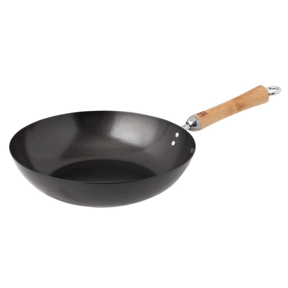Classic Series 12 in. Black Carbon Steel Non-Stick Wok with Birch Handle by Honey-Can-Do