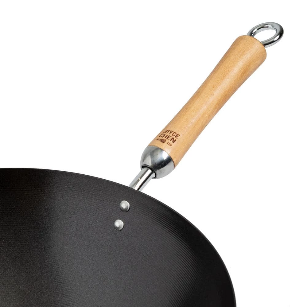Joyce Chen 14 in. Black with Birchwood Handle Carbon Steel Non-Stick Wok by Honey-Can-Do - Image 5
