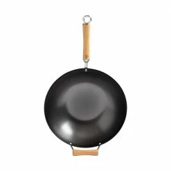 Joyce Chen 14 in. Black with Birchwood Handle Carbon Steel Non-Stick Wok by Honey-Can-Do