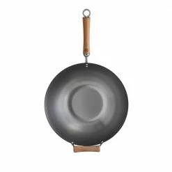 Joyce Chen 14 in. Silver Carbon Steel Wok with Easy-Grab Birchwood Handle by Honey-Can-Do