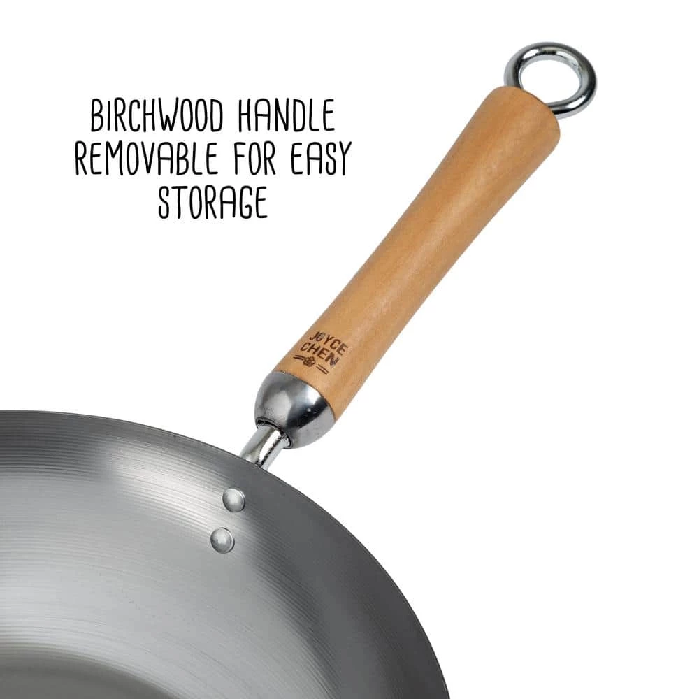 Joyce Chen 12 in. Silver Carbon Steel Stir-Fry Pan with Birchwood Handle by Honey-Can-Do - Image 2