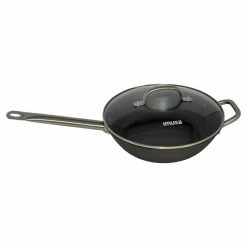 Large 12 in. Black Cast Iron Stovetop Stir Fry Pan with Lid by IMUSA