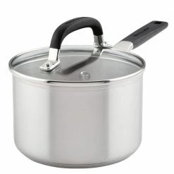 Stainless Steel 2 qt. Stainless Steel Nonstick Saucepan in Silver with Lid by KitchenAid