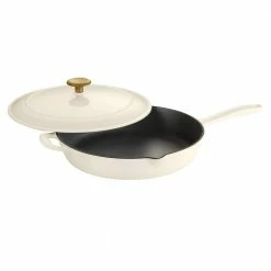 Gourmet 12 in. Enameled Cast Iron Skillet in Latte with Lid by Tramontina