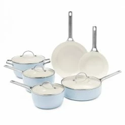Padova 10-Piece Aluminum Ceramic Nonstick Cookware Set in Light Blue by GreenPan