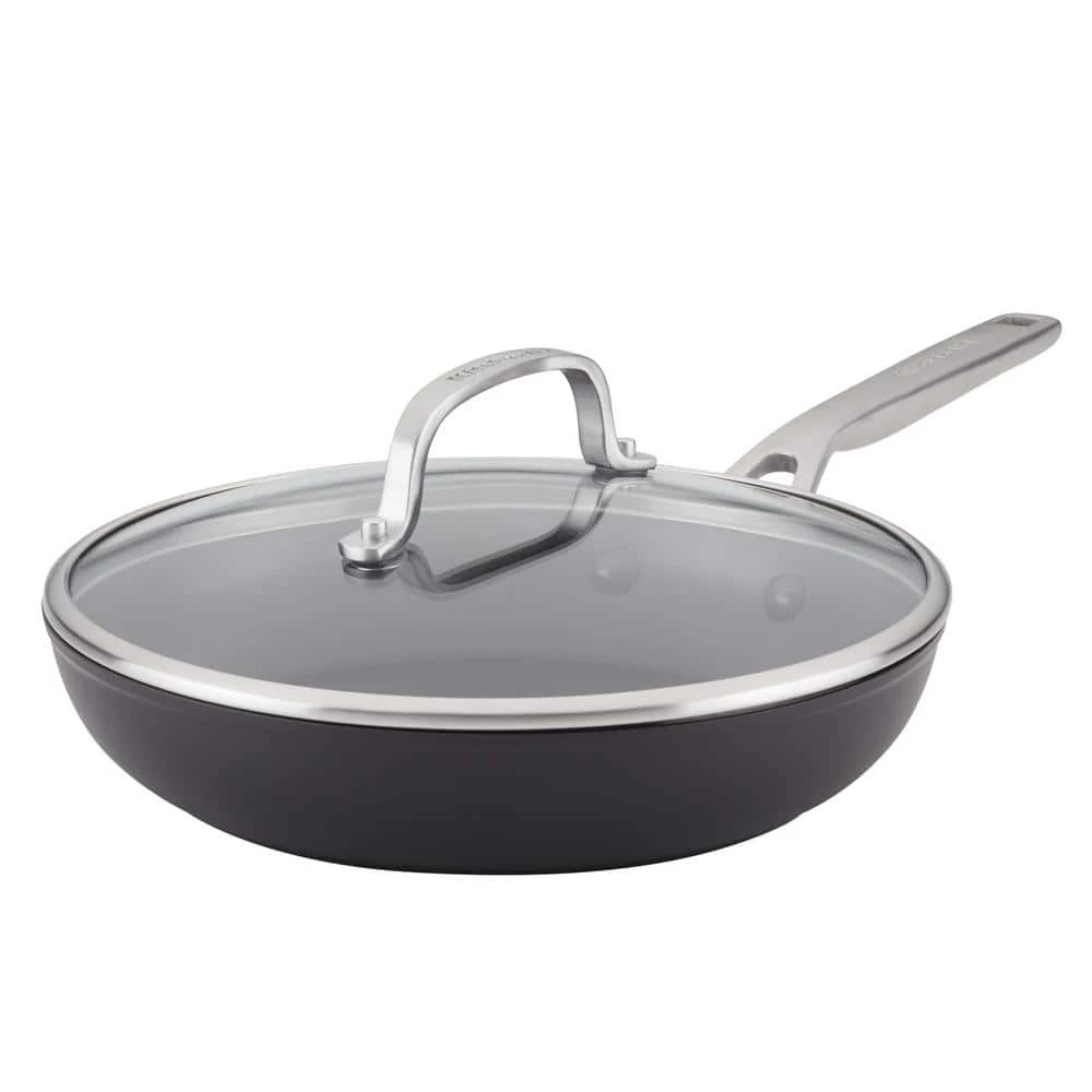 10 in. Hard Anodized Aluminum Nonstick Frying Pan with Lid Black by KitchenAid