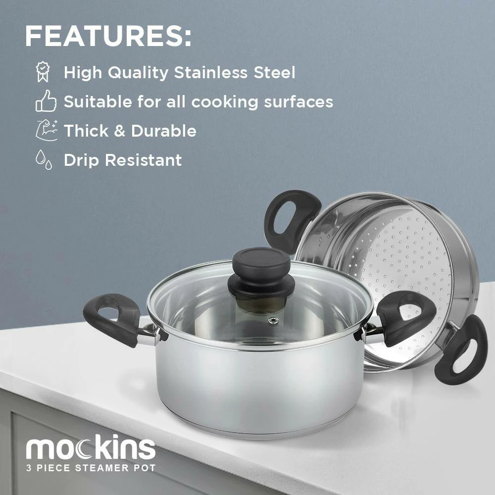 3 Qt. Premium Heavy-Duty Stainless Steel Pot with 2 qt. Steamer Insert and Lid by Mockins - Image 6