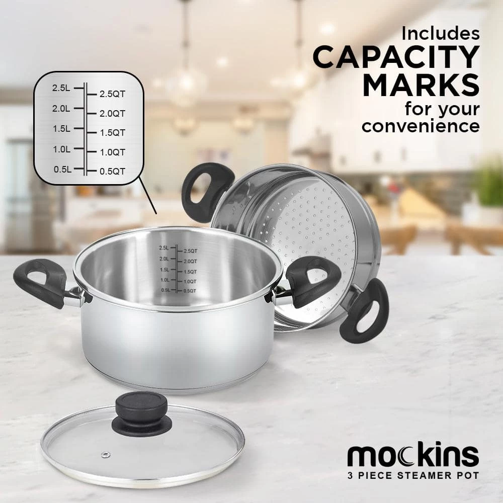 3 Qt. Premium Heavy-Duty Stainless Steel Pot with 2 qt. Steamer Insert and Lid by Mockins - Image 4