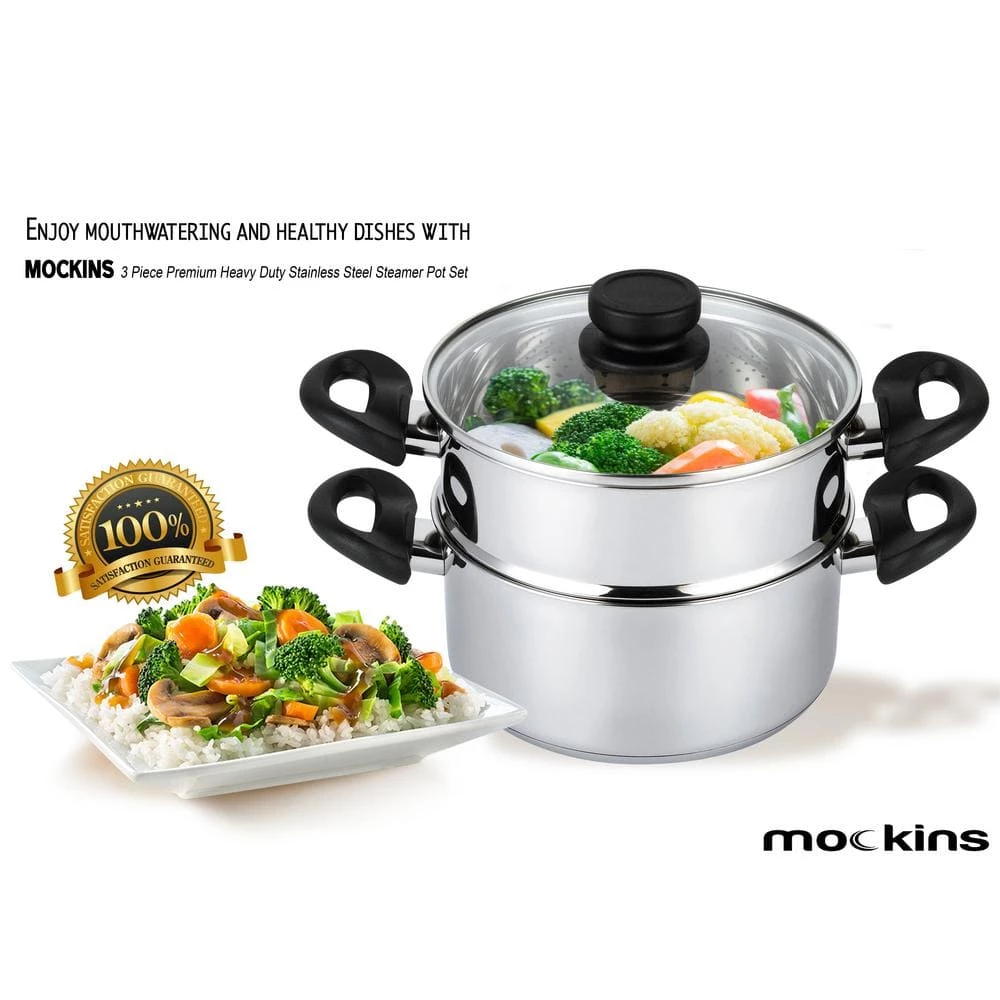 3 Qt. Premium Heavy-Duty Stainless Steel Pot with 2 qt. Steamer Insert and Lid by Mockins - Image 2