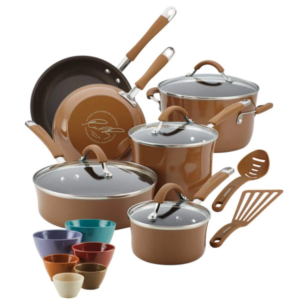 Cucina 18-Piece Aluminum Nonstick Cookware Set in Mushroom by Rachael Ray