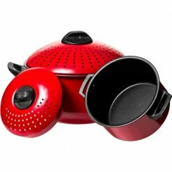 High-Quality Carbon Steel 2 qt. and 4 qt. Pasta Stock Pot - 4-piece. Set by Lexi Home