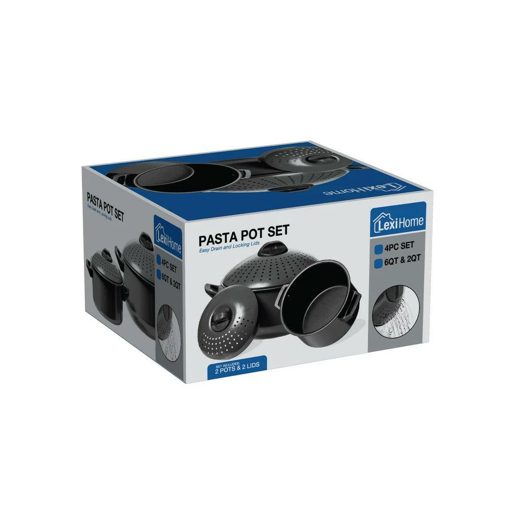 Black High-Quality Carbon Steel 2 qt. and 4 qt. Pasta Stock Pot - 4-pieces Set by Lexi Home - Image 5