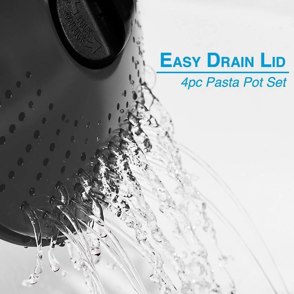 Black High-Quality Carbon Steel 2 qt. and 4 qt. Pasta Stock Pot - 4-pieces Set by Lexi Home - Image 3