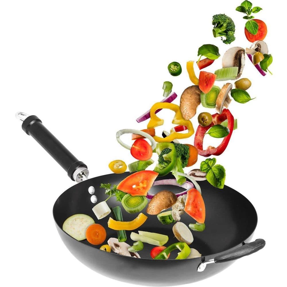 12 in. Nonstick Carbon Steel Wok Set With Stir Fry Tools - 6-piece. Set by Lexi Home - Image 6