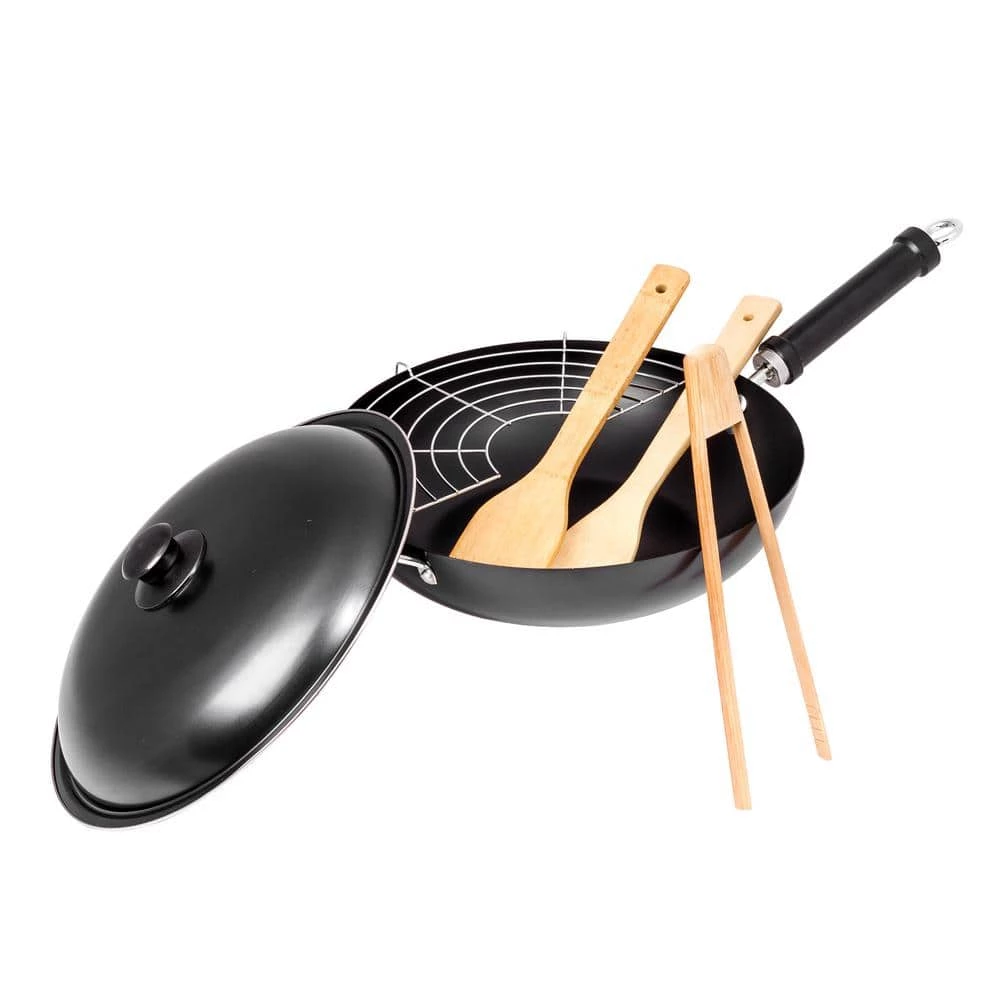 12 in. Nonstick Carbon Steel Wok Set With Stir Fry Tools - 6-piece. Set by Lexi Home - Image 3