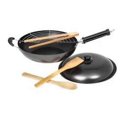 12 in. Nonstick Carbon Steel Wok Set With Stir Fry Tools - 6-piece. Set by Lexi Home