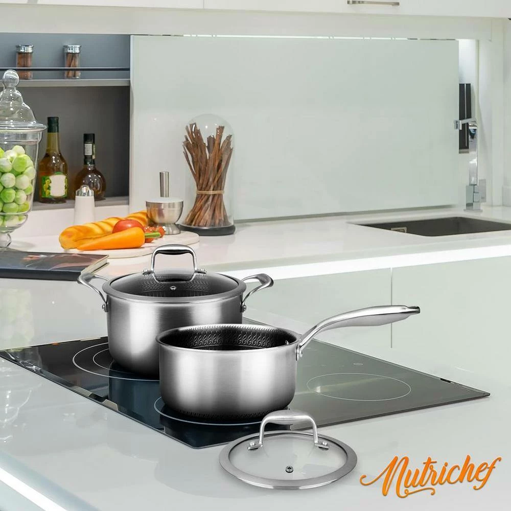 2 qt. Sauce Pot with Glass Lid Triply Stainless Steel Cookware DAKIN Etching Non-Stick Coating Inside and Outside by NutriChef - Image 9