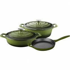 PRO Range 5-Piece Cast Iron Cookware Set in Olive Green by La Cuisine