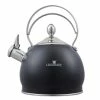 10.5 Cups Opaque Black Stainless Steel Whistling Tea Kettle with Aluminum Capsulated Bottom for Fast Boiling Heat Water by Creative Home