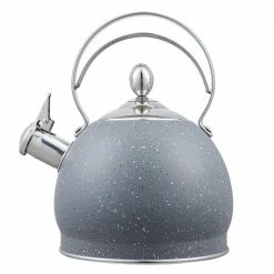 10.5 Cups Opaque Gray Stainless Steel Whistling Tea Kettle with Aluminum Capsulated Bottom for Fast Boiling Water by Creative Home
