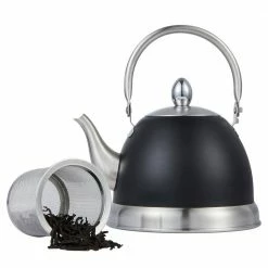 4 Cups. Opaque Black Stainless Steel Tea Kettle with Folding Handle, Removable Infuser Basket for Loose Tea Leaves by Creative Home