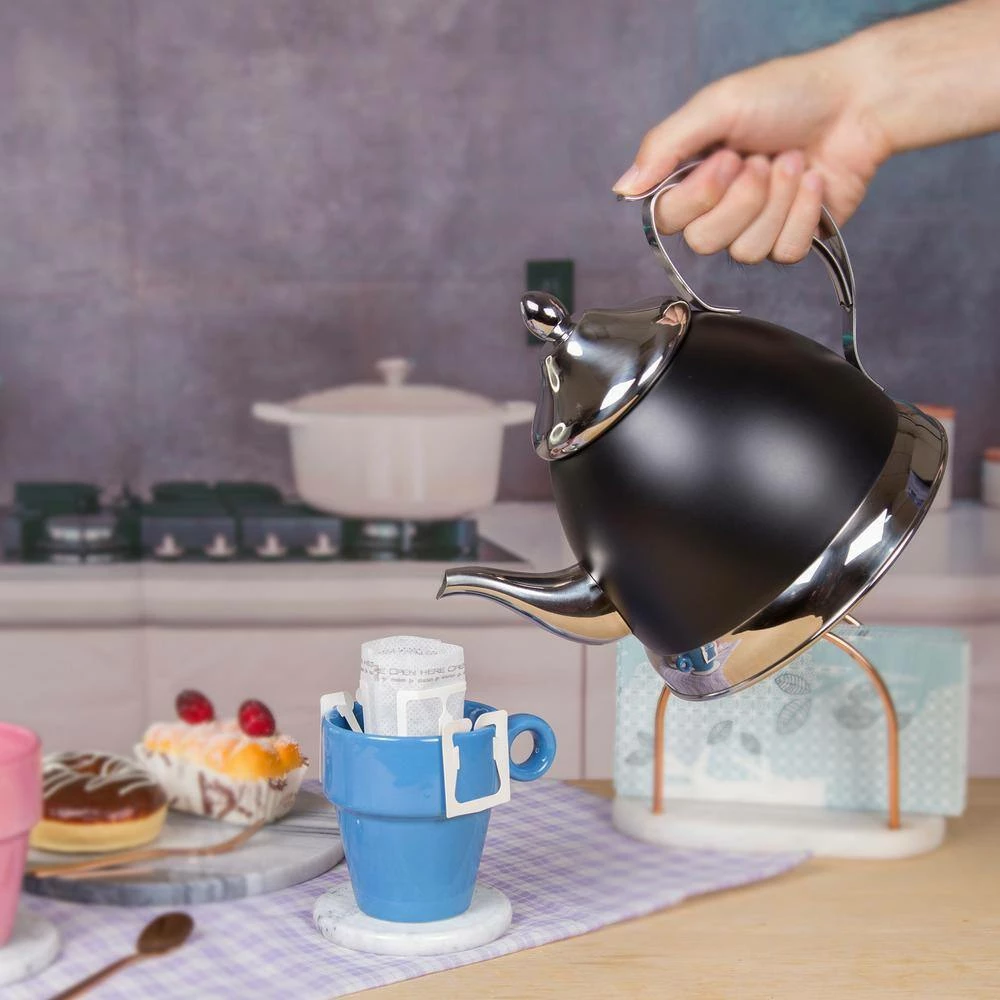 Nobili-Tea 2.0 qt. Opaque Black Stainless Steel Tea Kettle with Removable Infuser Basket, Aluminum Capsulated Bottom by Creative Home - Image 7