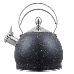10.5 Cups Opaque Black with Speckle Stainless Steel Whistling Teakettle with Aluminum Capsulated Bottom for Even Heating by Creative Home