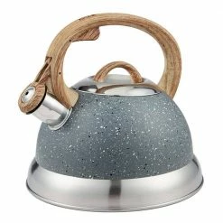 9 Cups Opaque Gray with Speckle Stainless Steel Whistling Tea Kettle Teapot with Ergonomic Wood Rubber Touching Handle by Creative Home