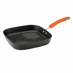 Classic Brights 10.75 in. Hard-Anodized Aluminum Nonstick Grill Pan in Orange and Gray by Rachael Ray