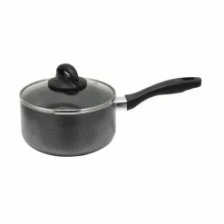 Clairborne 2.5 qt. Aluminum Nonstick Sauce Pan in Charcoal Grey with Glass Lid by Oster