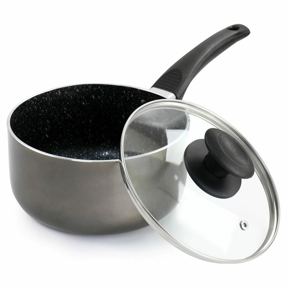 2.5 qt. Metallic Grey Merrion Nonstick Aluminum Saucepan with Lid by Oster - Image 5