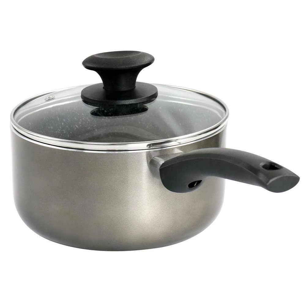2.5 qt. Metallic Grey Merrion Nonstick Aluminum Saucepan with Lid by Oster - Image 2