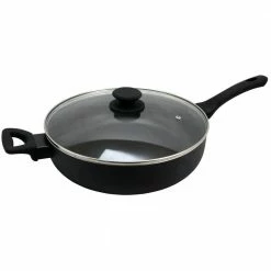 Ashford 5 qt. Aluminum Nonstick Saute Pan in Black with Glass Lid by Oster