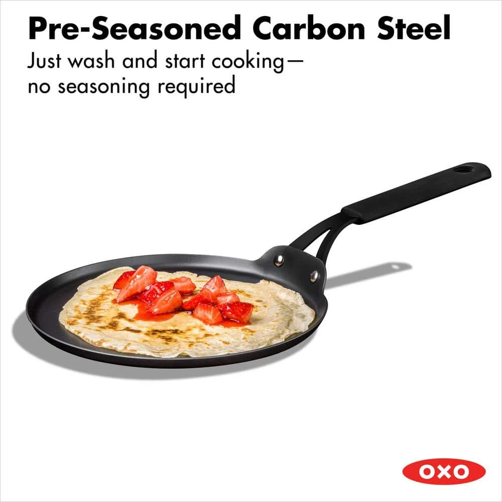 10 in. Carbon Steel Obsidian Crepe Pan with Silicone Sleeve by OXO - Image 2