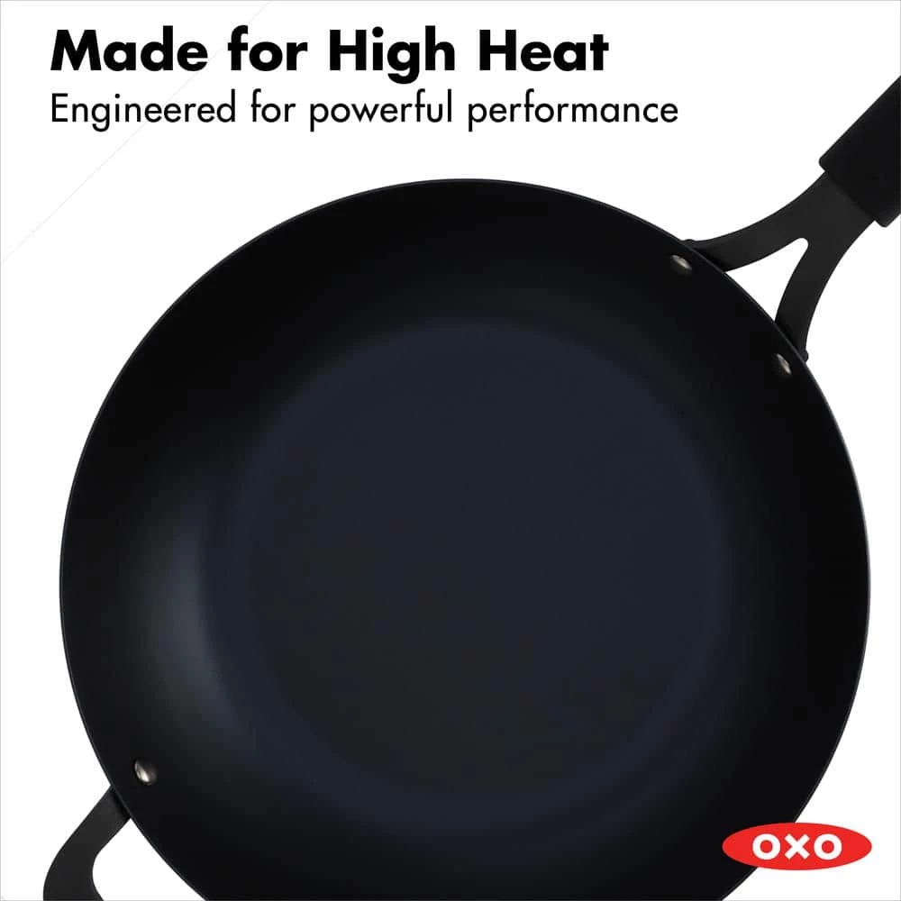 Obsidian 12 in. Pre-Seasoned Carbon Steel Induction Safe Wok with Silicone Sleeve and Helper Handle in Black by OXO - Image 7