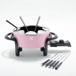 3 qt. Pink Ceramic Non-Stick Multi-Use Fondue Pot Set with 8-Fondue Forks by GreenLife