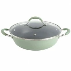 5 qt. Enameled Aluminum Everyday Pan in Pistachio With Silicone Handles by Unbranded